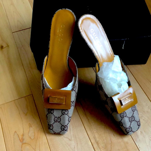 Gucci Shoes - GUCCI AUTH Scarpa Aperta Tessuto brown Mules-SZ 7